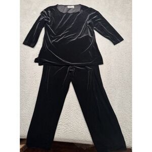 Chicos Design Black Velvet Long Sleeve Top Pants Set Womens Size 2